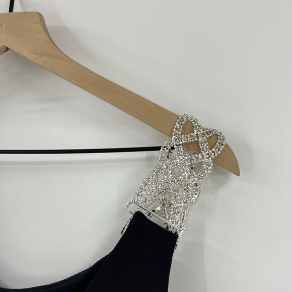 Betsy & Adam Black Cocktail Dress 4 Embellished Shoulder Party Formal - Picture 3 of 7